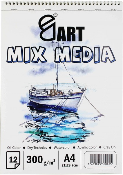Mix Media A4 300gr 12yp Üstten Spiralli Çok Amaçlı Blok /