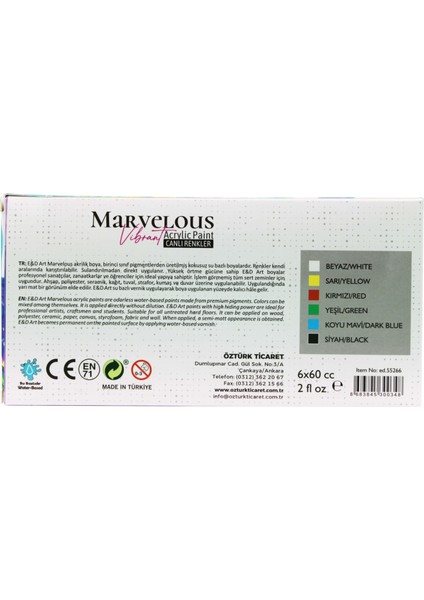 Marvelous 6x60ml Akrilik Boya Canlı Renkler Set / ed.5526