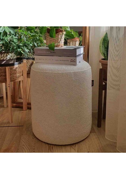 Lines Teddy Kumaş Beyaz Silindir Puf