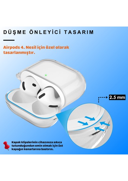 Airpods 4. Nesil Uyumlu Şeffaf Premium High Quality Kulaklık Kılıfı (2.5 mm Kalınlık)