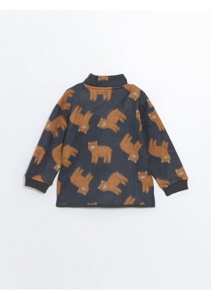 Lcw Baby Baskılı Dik Yaka Uzun Kollu Polar Erkek Bebek Fermuarlı Sweatshirt modelleri