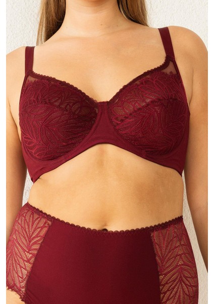 6485 Kadın Askısı Taşlı Dantelli Toparlayıcı Sütyen-Bordo
