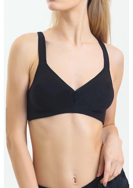 4722 Kadın Balensiz Pamuklu Sporcu Sütyen-Siyah