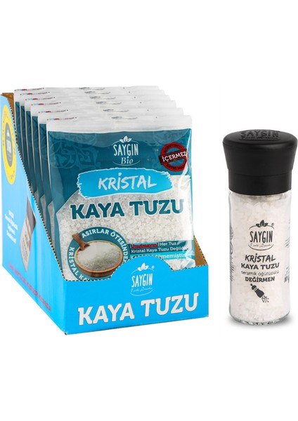 Kristal Öğütmelik Kaya Tuzu 6 x 500 gr + Kristal Kaya Tuzu Değirmenli 110 gr