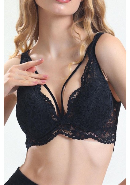 3317 Kadın Dantelli Destekli Bralet-Siyah