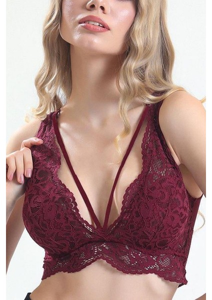3317 Kadın Dantelli Destekli Bralet-Bordo