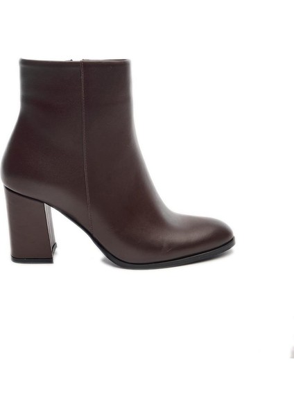 Klasik Deri Fermuarlı Topuklu Kadın Bot