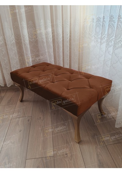 Kapitoneli Bench Puf - Gold Ayak