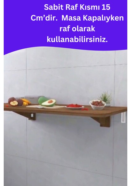 Mdf Lam 4 Köşesi Oval Ceviz Ahşap Desenli Sabit Raflı Duvara Monte Kırma Katlanır Yemek Mutfak Masası
