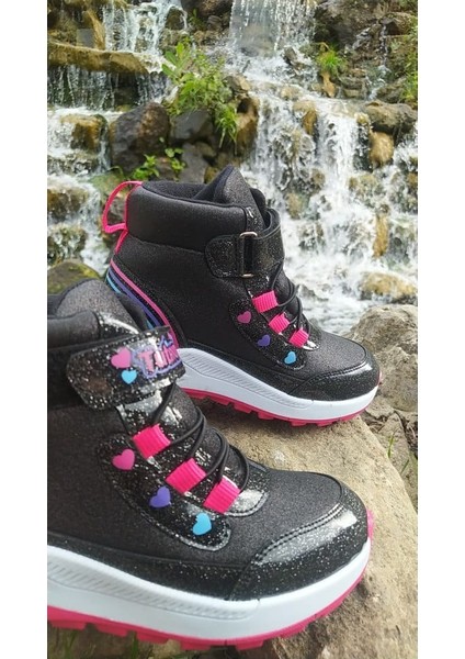 Kız Çocuk Yarım Bot Su Geçirmez Parlak Simli Cırt Cırtlı Termal Bot