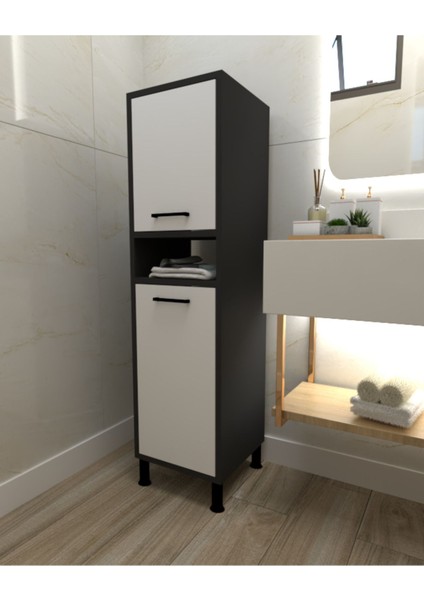 Albero Linda Kirli Sepetli Çok Amaçlı Banyo Dolabı Antrasit-Beyaz modelleri