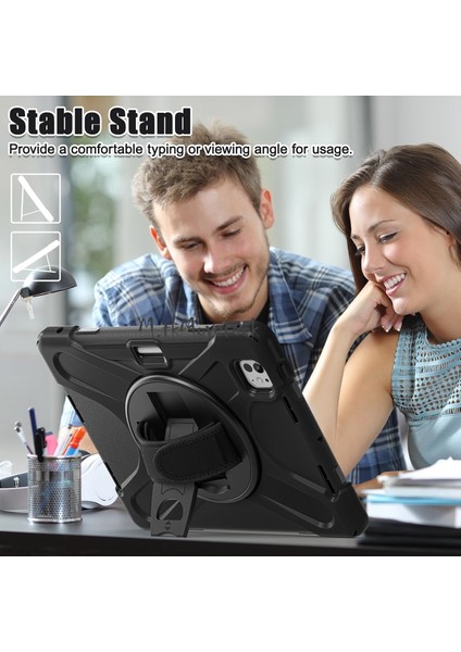 iPad Air 13 Inç M2 2024 Uyumlu Kılıf Kalem Yuvalı Şarj Bölmeli Askılı Standlı Zırh Tank Defender Kapak