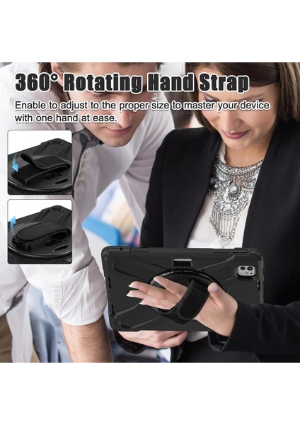 iPad Air 13 Inç M2 2024 Uyumlu Kılıf Kalem Yuvalı Şarj Bölmeli Askılı Standlı Zırh Tank Defender Kapak