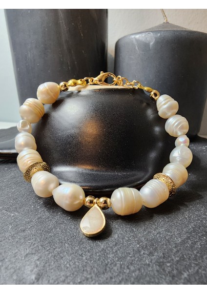 Inci Orjinal Doğal Taş Kadın Bileklik / Saflık, Samimiyet, Sağlık, Denge - Ayarlanabilir Bileklik