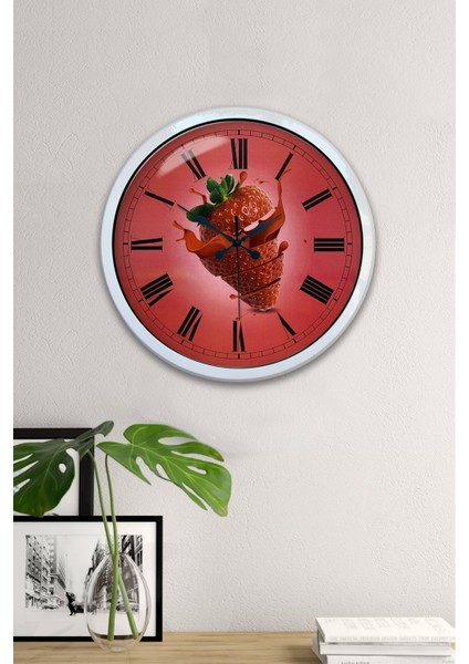 Beyaz Hediyelik 40 cm Beyaz Metal Çilekli Mutfak Duvar Saati fiyatları