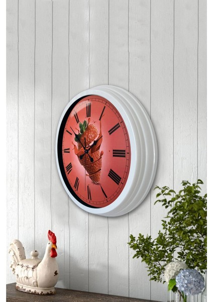 Beyaz Hediyelik 40 cm Beyaz Metal Çilekli Mutfak Duvar Saati modelleri