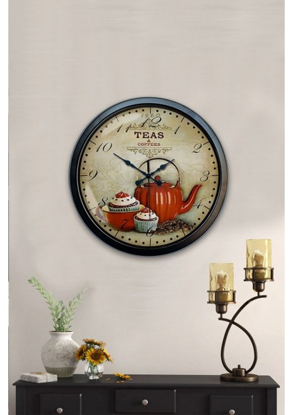 Geometrik 40 cm Siyah Metal Mutfak Çaydanlık Duvar Saati 40 x 40 Siyah fiyatları