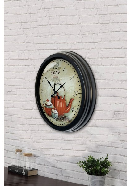 Geometrik 40 cm Siyah Metal Mutfak Çaydanlık Duvar Saati 40 x 40 Siyah modelleri
