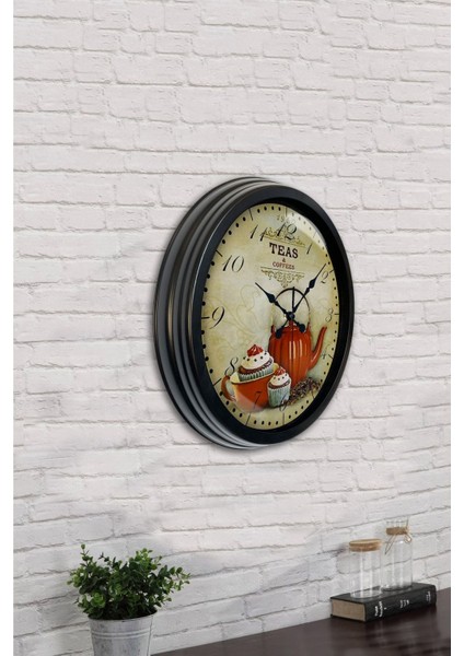 Geometrik 40 cm Siyah Metal Mutfak Çaydanlık Duvar Saati 40 x 40 Siyah fırsatları