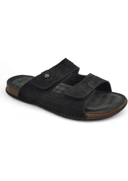 Zayn Günlük Anatomik Deri Erkek Terlik-Siyah