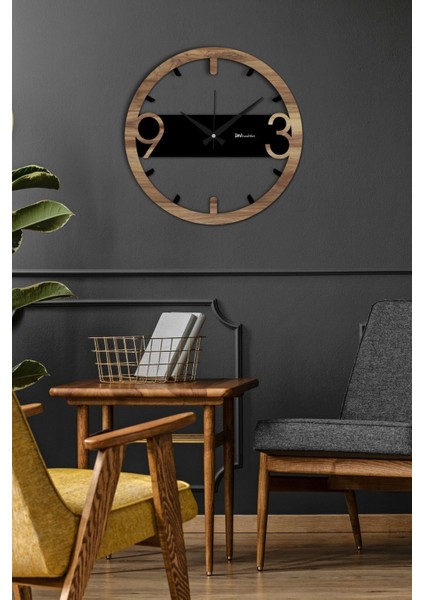Kahverengi Dekoratif Sessiz Duvar Saati, 60 cm , Yeni Ev Hediyesi, Modern Salon Duvar Saati, Mutfak D