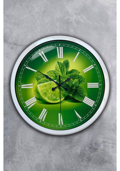 Çok Renkli Hediyelik 40 cm Beyaz Metal Limon Temalı Mutfak Duvar Saati Geometrik 33 x 44