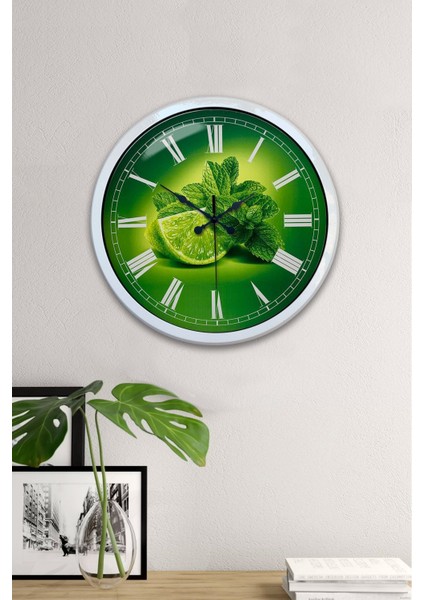 Çok Renkli Hediyelik 40 cm Beyaz Metal Limon Temalı Mutfak Duvar Saati Geometrik 33 x 44 fiyatları