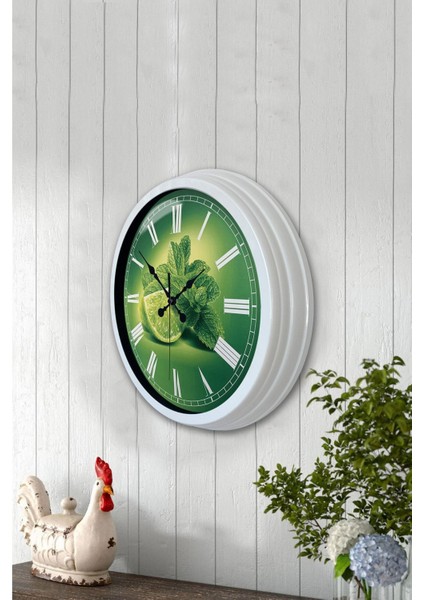 Çok Renkli Hediyelik 40 cm Beyaz Metal Limon Temalı Mutfak Duvar Saati Geometrik 33 x 44 modelleri