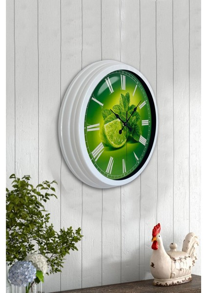 Çok Renkli Hediyelik 40 cm Beyaz Metal Limon Temalı Mutfak Duvar Saati Geometrik 33 x 44 fırsatları