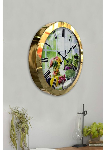 36 x 36 Hediyelik 36 cm Gold Metal Mutfak Duvar Saati Metal Altın fırsatları