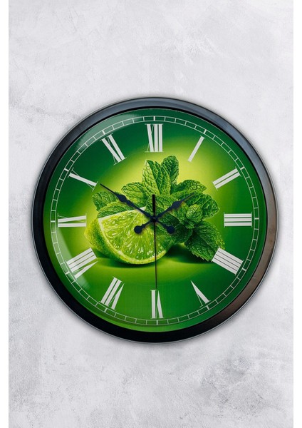 Siyah Hediyelik 40 cm Siyah Metal Limon Temalı Mutfak Duvar Saati 40 x 40