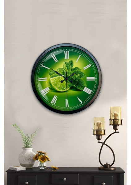 Siyah Hediyelik 40 cm Siyah Metal Limon Temalı Mutfak Duvar Saati 40 x 40