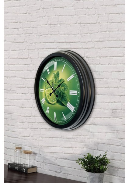 Siyah Hediyelik 40 cm Siyah Metal Limon Temalı Mutfak Duvar Saati 40 x 40