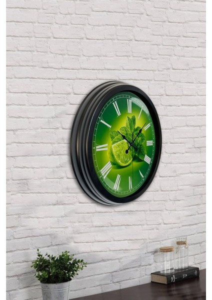 Siyah Hediyelik 40 cm Siyah Metal Limon Temalı Mutfak Duvar Saati 40 x 40