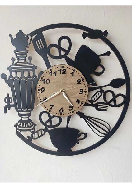 Siyah Shelife Mutfak Cafe Duvar Saat - 40X40 cm Geometrik 40 x 40 Pilli Ahşap Yuvarlak fiyatları