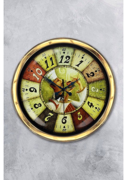 Siyah Hediyelik 40 cm Gold Metal Chef Mutfak Saati Duvar Saati