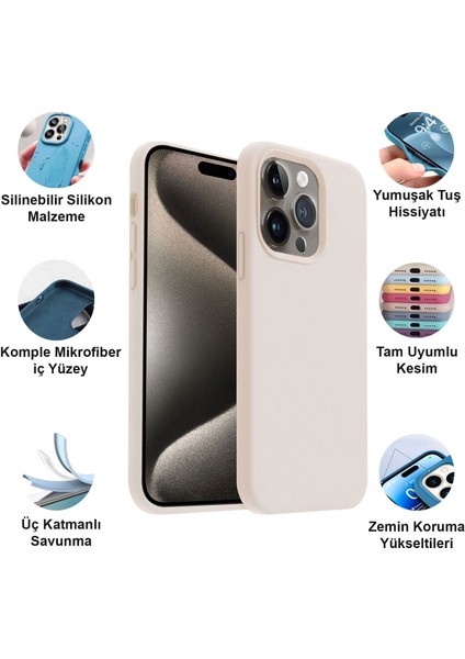 Apple iPhone 15 Pro Kılıf Lansman Premium Silinebilir Silikon