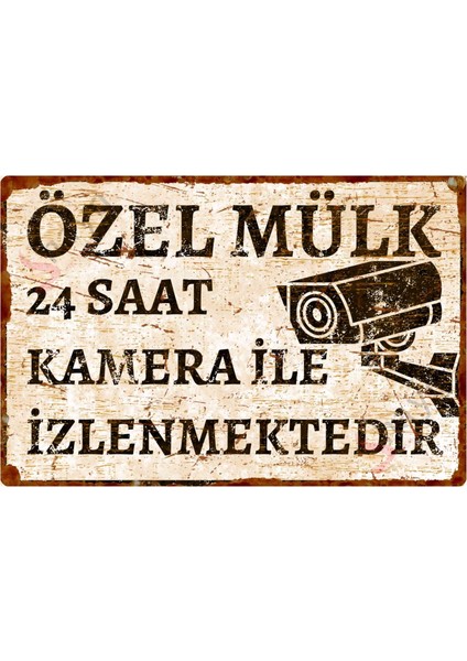 Özel Mülk 24 Saat Kamera ile Izlenmektedir Dekoratif Aüminyum Tabela - 15CMX22,5CM