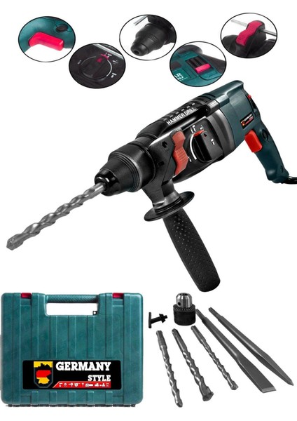 GRM9004 1500 Watt Sds Plus Kırıcı Hilti Matkap 26 mm 2.2 Juel 2 Yıl Garantili