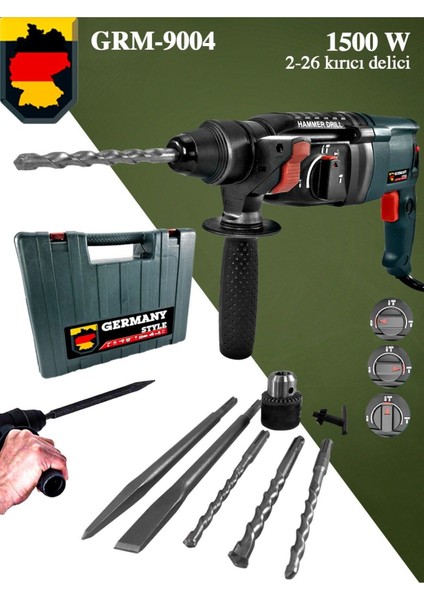 GRM9004 1500 Watt Sds Plus Kırıcı Hilti Matkap 26 mm 2.2 Juel 2 Yıl Garantili