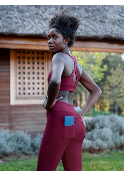 Bordo Arka Cepli Toparlayıcı Spor Tayt