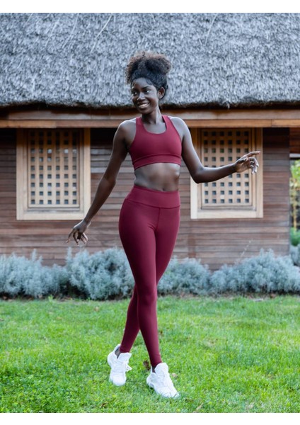 Bordo Arka Cepli Toparlayıcı Spor Tayt modelleri