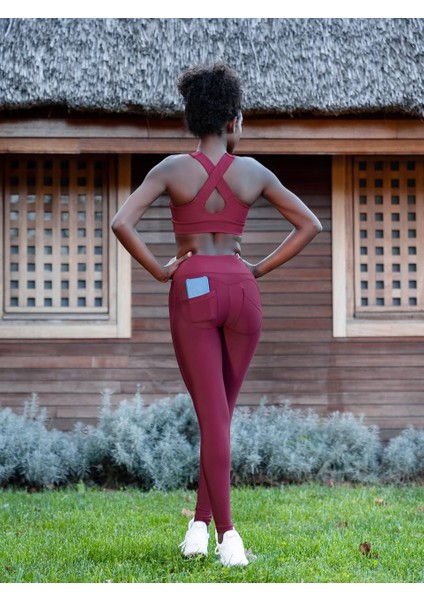 Bordo Arka Cepli Toparlayıcı Spor Tayt fırsatları