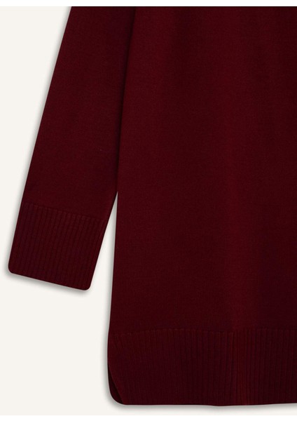 Regular Fit Bisiklet Yaka Basic Düz Triko Bordo Kazak Tunik C4474Ax24Au fiyatları