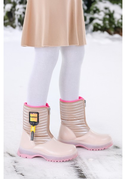 Mesan Çatlak Fermuarlı Günlük Kız Çocuk Bot Ayakkabı Pudra