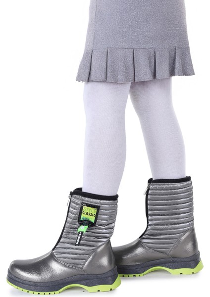 Mesan Çatlak Fermuarlı Günlük Kız Çocuk Bot Ayakkabı Platin fiyatları