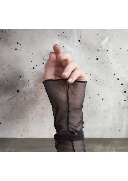 Likralı Siyah Transparan Parmaksız Parti Kostüm Eldiveni modelleri