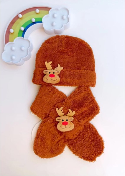 Welsoft Peluş Kız Erkek Bebek Çocuk Atkı Kaşkol ve Bere Seti ( 6-18 Ay Arası Uyumludur)
