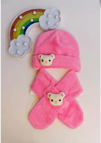 Welsoft Peluş Kız Erkek Bebek Çocuk Atkı Kaşkol ve Bere Seti ( 6-18 Ay Arası Uyumludur)