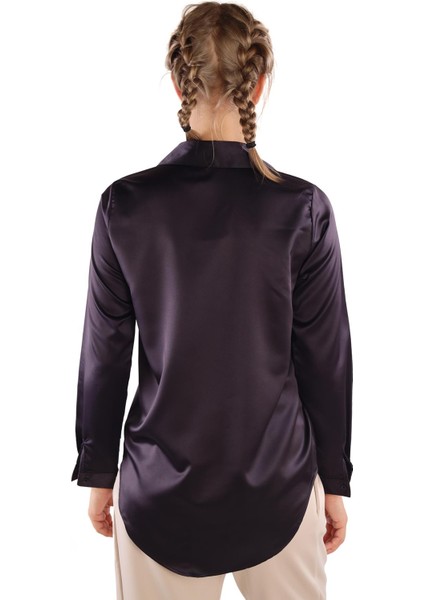 Siyah Gizli Düğmeli Saten Kadın Gömlek 4057A indirimleri